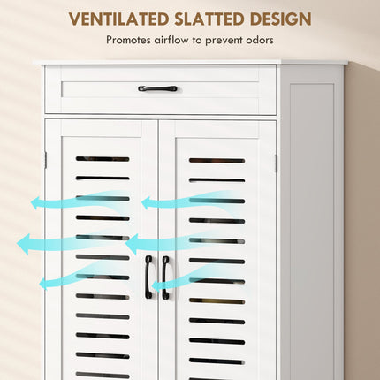 Shoe Cabinet with Louvered Doors, Modern Shoe Storage Cabinet with Drawer and Adjustable Shelves, White