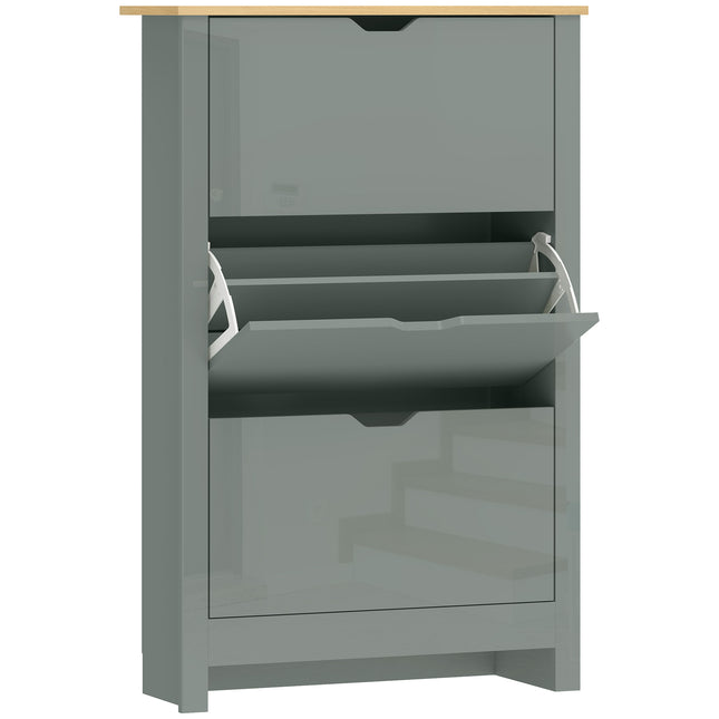 Slim Shoe Cabinet, Narrow Shoe Cupboard with 3 Flip Drawers, Adjustable Shelves for 18 Pairs of Shoes, Light Grey