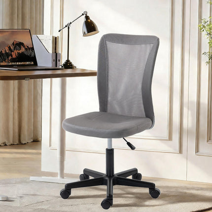 Computer Desk Chair, Mesh Office Chair with Adjustable Height and Swivel Wheels, Armless Study Chair, Grey