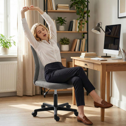 Computer Desk Chair, Mesh Office Chair with Adjustable Height and Swivel Wheels, Armless Study Chair, Grey