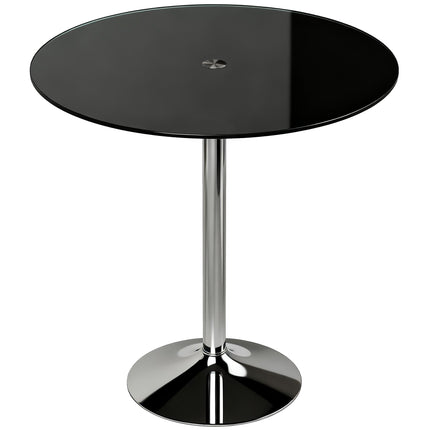 Round Bar Table, Modern Dining Table with Tempered Glass Top and Steel Frame for 4, 70 x 70 x 75.5cm, Black