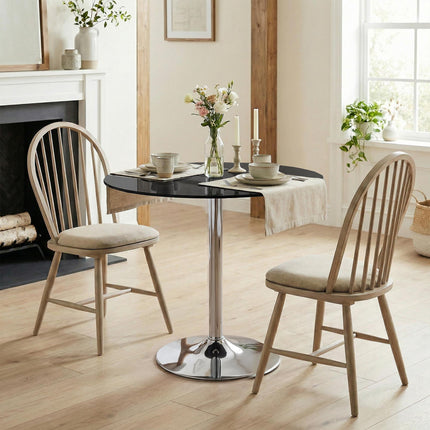 Round Bar Table, Modern Dining Table with Tempered Glass Top and Steel Frame for 4, 70 x 70 x 75.5cm, Black