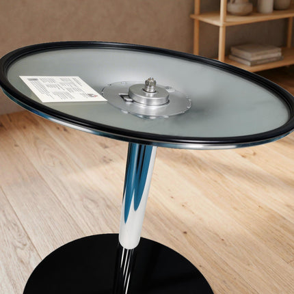 Round Bar Table, Modern Dining Table with Tempered Glass Top and Steel Frame for 4, 70 x 70 x 75.5cm, Black