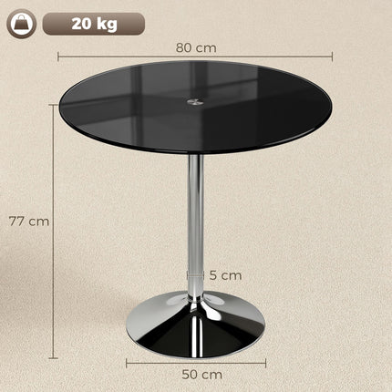 Round Bar Table, Modern Dining Table with Tempered Glass Top and Steel Frame for 4, 80 x 80 x 77cm, Black