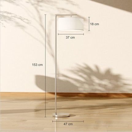 Floor Lamp, Modern Standing Lamp with Linen Lampshade, Round Base for Living Room, Bedroom, Dining Room, 153cm, Silver Tone