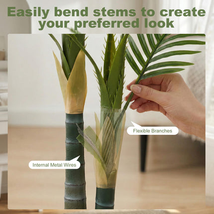 Artificial Palm Tree with 14 PEVA Leaves, 120cm Decorative Artificial Plant with Pot and Moss Effect, Green