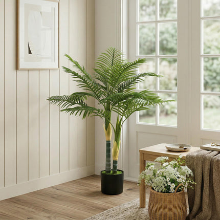 Artificial Palm Tree with 14 PEVA Leaves, 120cm Decorative Artificial Plant with Pot and Moss Effect, Green