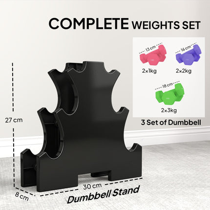 Hex Dumbbells Set with Dumbbell Rack, Hand Weights for Strength Training Weight Lifting, 2 x 1kg, 2 x 2kg, 2 x 3kg