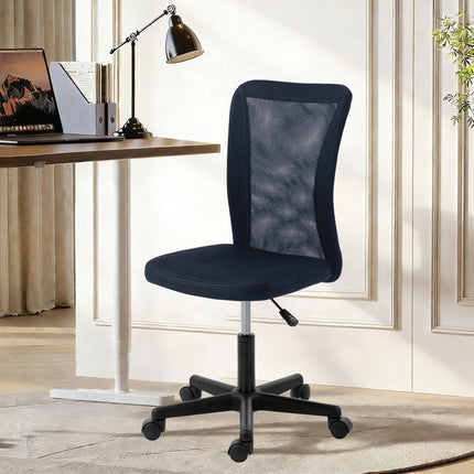 Computer Desk Chair, Mesh Office Chair with Adjustable Height and Swivel Wheels, Armless Study Chair, Dark Grey