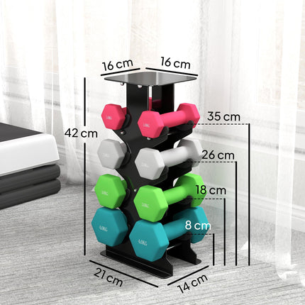 Hex Dumbbells Set with Dumbbell Rack, Hand Weights for Home Gym Strength Training, 2 x 1kg, 2 x 2kg, 2 x 3kg, 2 x 4kg