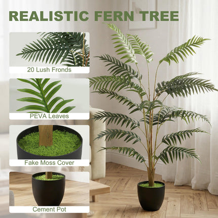 Artificial Fern Topiary Tree, Realistic Artificial Plant in Cement Pot, Fake Plant, 120cm