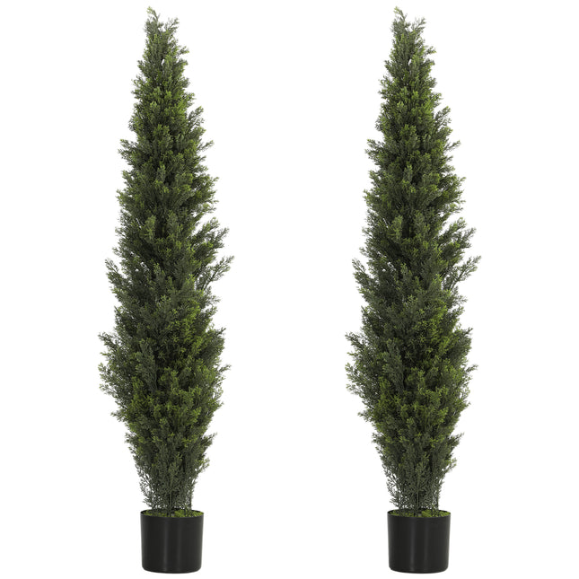 Set of 2 Decorative Artificial Plants Cypress in Weighted Pot, Fake Plant with 2035 Leaves, 150 cm
