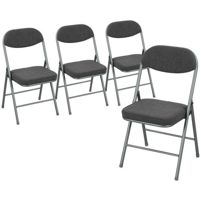 Set of Four Folding Corduroy Seat Chairs - Dark Grey
