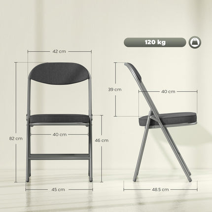 Set of Four Folding Corduroy Seat Chairs - Dark Grey