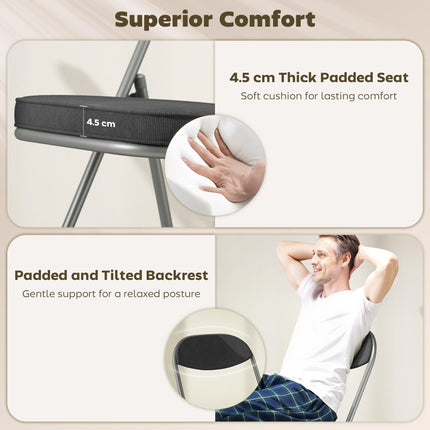 Set of Four Folding Corduroy Seat Chairs - Dark Grey