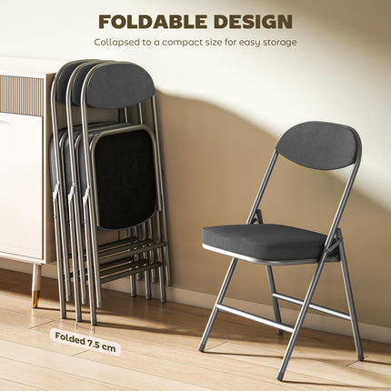 Set of Four Folding Corduroy Seat Chairs - Dark Grey