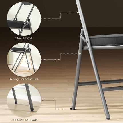 Set of Four Folding Corduroy Seat Chairs - Dark Grey