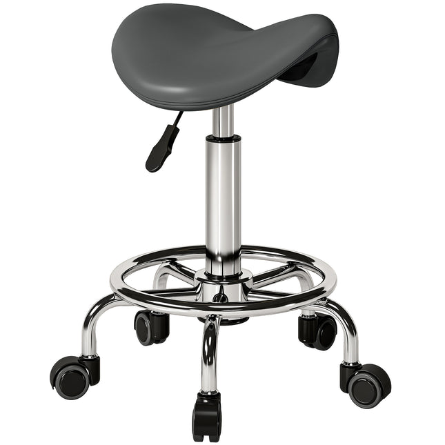 Salon Saddle Stool, Rolling Saddle Chair for Massage, Spa, Clinic, Beauty, Hairdressing and Tattoo, Grey