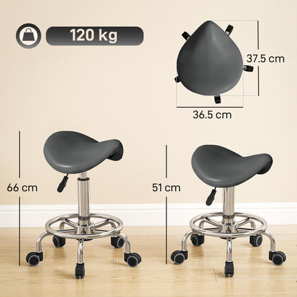 Salon Saddle Stool, Rolling Saddle Chair for Massage, Spa, Clinic, Beauty, Hairdressing and Tattoo, Grey