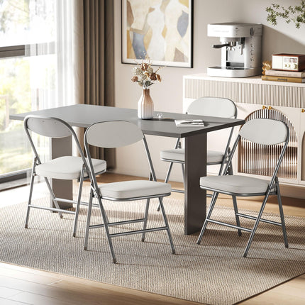 Set of Four Folding Corduroy Seat Chairs, Cream