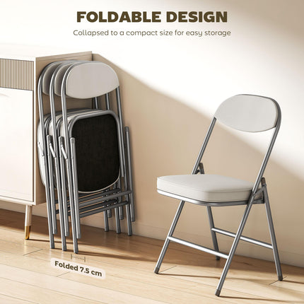 Set of Four Folding Corduroy Seat Chairs, Cream