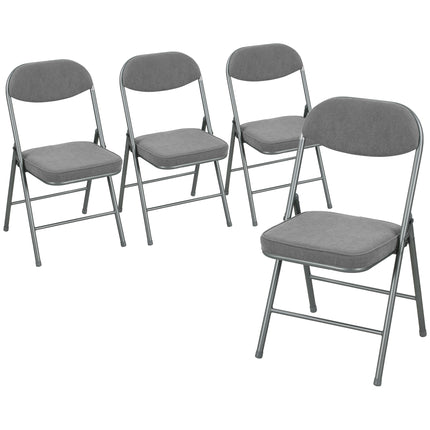 Set of Four Folding Corduroy Seat Chairs - Grey