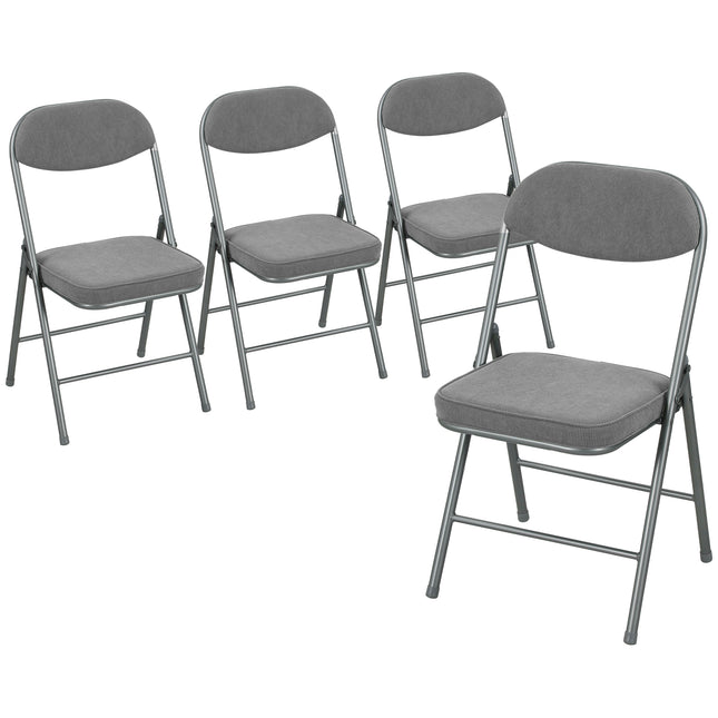 Set of Four Folding Corduroy Seat Chairs - Grey