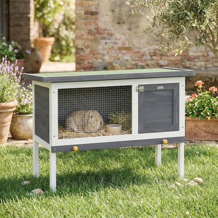 Wooden Rabbit Hutch, Guinea Pig Hutch with Asphalt Roof, Outdoor Elevated Bunny