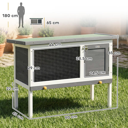 Wooden Rabbit Hutch, Guinea Pig Hutch with Asphalt Roof, Outdoor Elevated Bunny