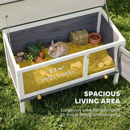 Wooden Rabbit Hutch, Guinea Pig Hutch with Asphalt Roof, Outdoor Elevated Bunny