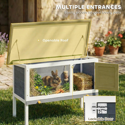 Wooden Rabbit Hutch, Guinea Pig Hutch with Asphalt Roof, Outdoor Elevated Bunny