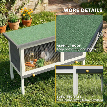 Wooden Rabbit Hutch, Guinea Pig Hutch with Asphalt Roof, Outdoor Elevated Bunny