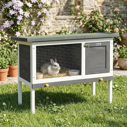 Wooden Rabbit Hutch, Guinea Pig Hutch with Asphalt Roof, Outdoor Elevated Bunny
