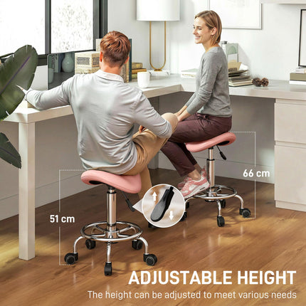 Salon Saddle Stool, Rolling Saddle Chair for Massage, Spa, Clinic, Beauty, Hairdressing and Tattoo, Pink