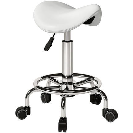 Salon Saddle Stool, Rolling Saddle Chair for Massage, Spa, Clinic, Beauty, Hairdressing and Tattoo, White