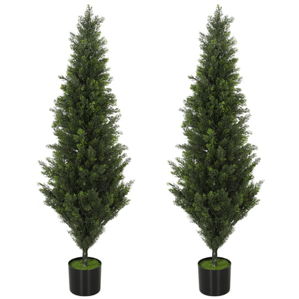 Set of 2 Decorative Artificial Plants Cypress in Weighted Pot, Fake Plant with 1092 Leaves, 120 cm