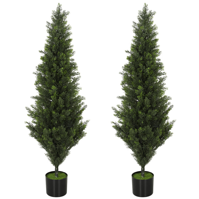 Set of 2 Decorative Artificial Plants Cypress in Weighted Pot, Fake Plant with 1092 Leaves, 120 cm