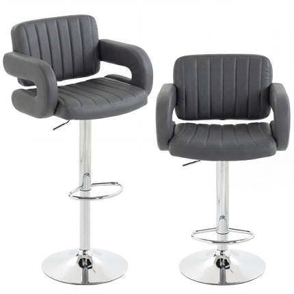 Bar Stools Adjustable Swivel Kitchen Chairs with Backrest Armrest Set of 2 PU Leather Grey