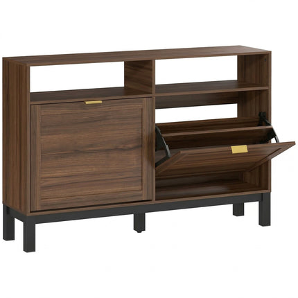 Shoe Cabinet with 2 Flip Drawers, Narrow Shoe Storage Top for Entryway Hallway, Rustic Brown