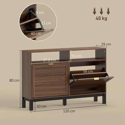 Shoe Cabinet with 2 Flip Drawers, Narrow Shoe Storage Top for Entryway Hallway, Rustic Brown