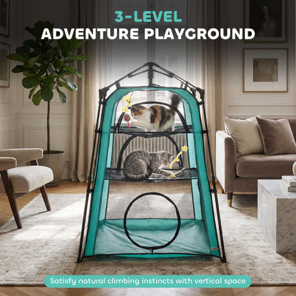 Cat Tent, 3-Tier Portable Pet Tent for Indoor Outdoor, Cat House with Multi-Door, Carry Bag, Breathable Mesh