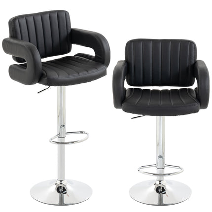 Bar Stools Adjustable Swivel Kitchen Chairs with Backrest Armrest Set of 2 PU Leather Black