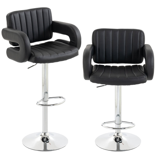 Bar Stools Adjustable Swivel Kitchen Chairs with Backrest Armrest Set of 2 PU Leather Black
