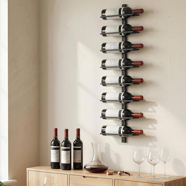 Wall Mounted Wine Rack, 8 Tier Metal Wine Display Rack, Storage Holder for Kitchen, Black