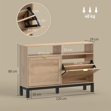 Shoe Cabinet with 2 Flip Drawers, Narrow Shoe Storage Top for Entryway Hallway, Walnut Brown