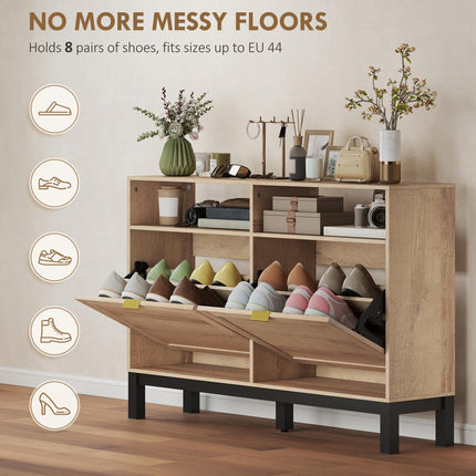Shoe Cabinet with 2 Flip Drawers, Narrow Shoe Storage Top for Entryway Hallway, Walnut Brown