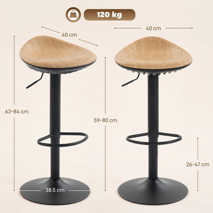 Set of 2 Barstools PU Leather Kitchen Stools with Saddle Seat Height Adjustable Swivel Kitchen Chairs with Footrest Oak