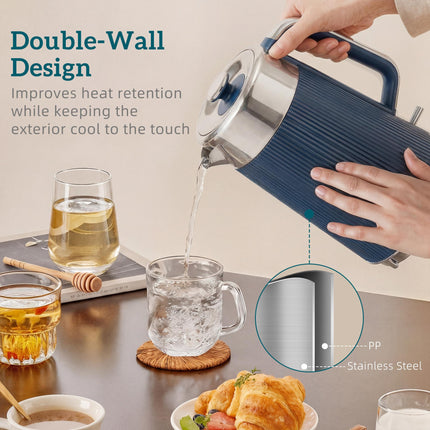Electric Stainless Steel Kettle and Toaster Set, 3000W 1.7L UK Strix Thermostat Dark Blue