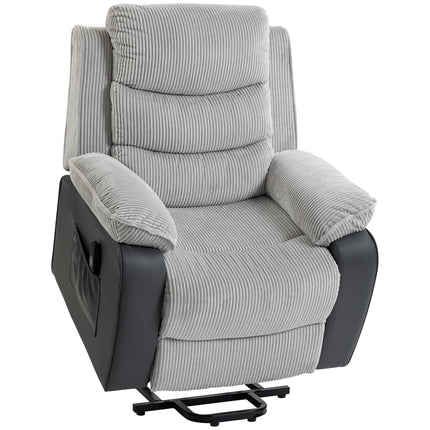 Overstuffed Corduroy Electric Lift Recliner Chair - Light Grey