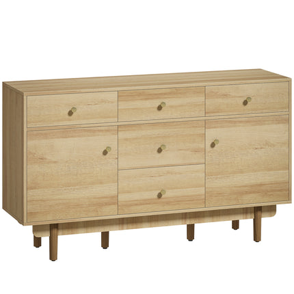 Sideboard with 5 Drawers and 2 Cabinets Buffet Cabinet with Solid Wood Legs 136 cm Walnut